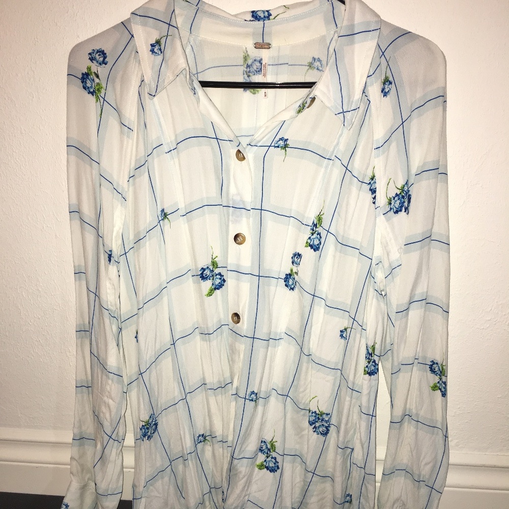 Free People botanical  slouchy button up shirt